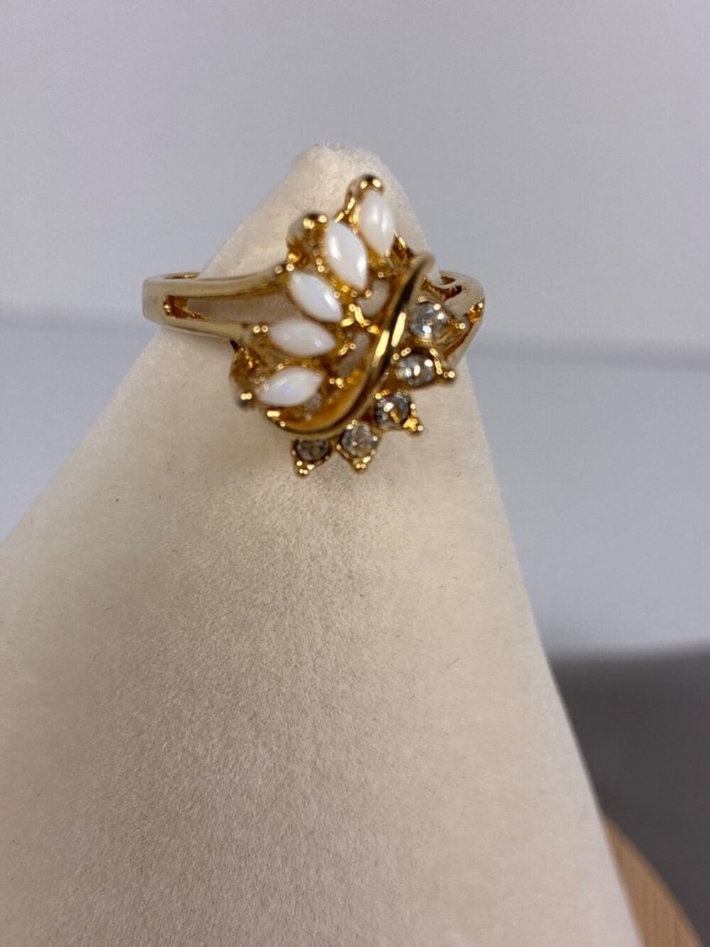 Gold-Tone White Marquise Stone Clear Accent Fashion Ring Size 9